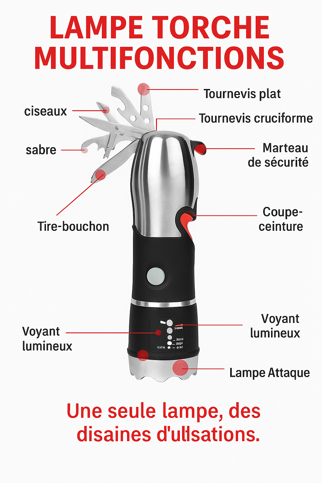 Torche Multi-Outils Durable 7 en 1 : Votre Parfait Compagnon d'Aventures