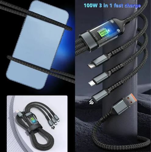 ANCIEN Câble chargeur ultra rapide 3 en 1 pour Android / iPhone / Type-C
