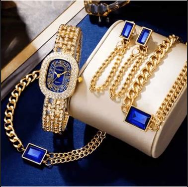Ensemble de montre bracelet boucle d'oreille chaine et bague