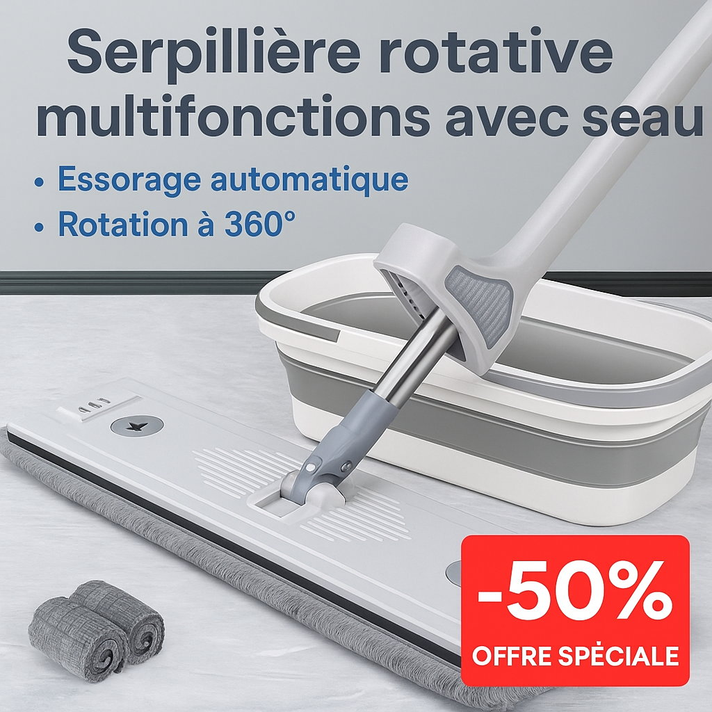 Balai Serpillière Auto-Essorant + Seau Pliable