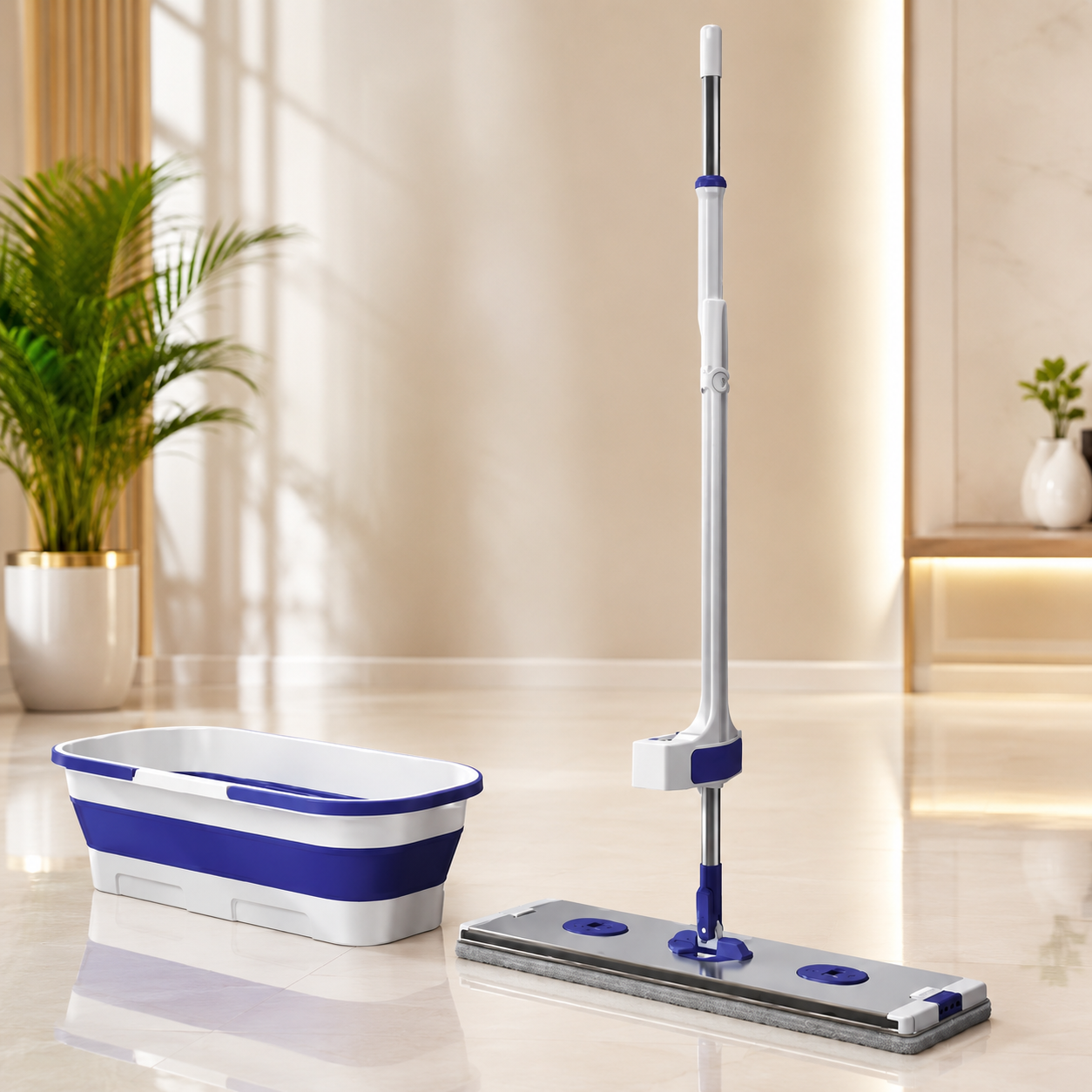 Balai Serpillière Auto-Essorant + Seau Pliable