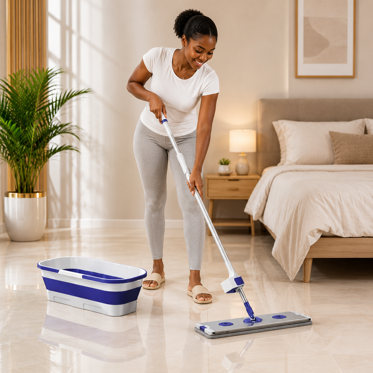 Balai Serpillière Auto-Essorant + Seau Pliable
