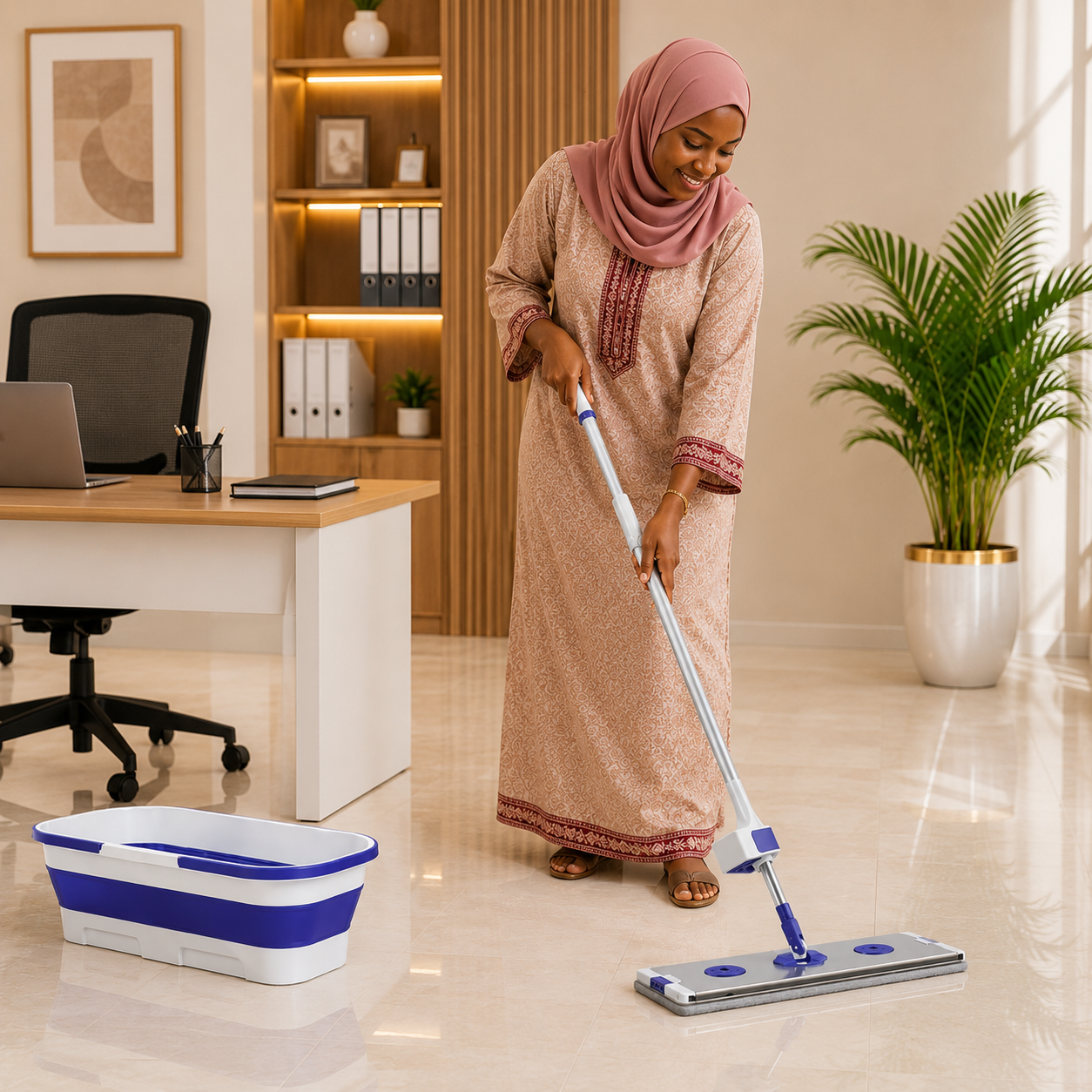Balai Serpillière Auto-Essorant + Seau Pliable
