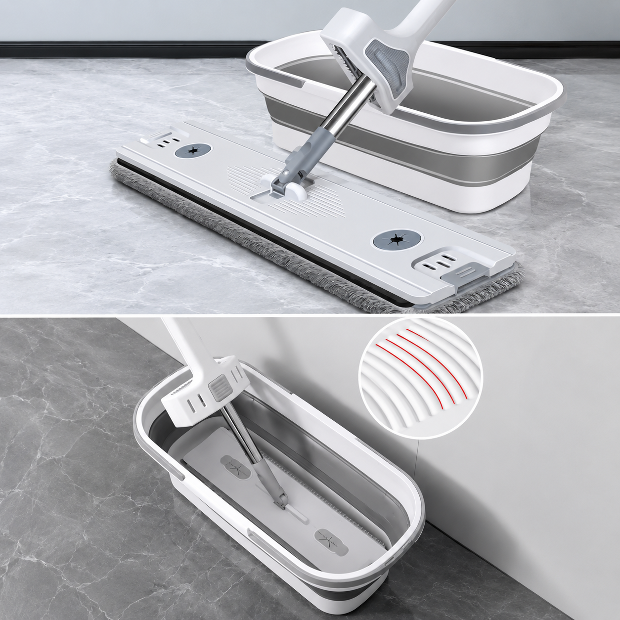 Balai Serpillière Auto-Essorant + Seau Pliable