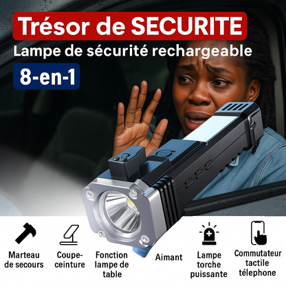 Lampe de Poche LED de Sécurité 8-en-1 Rechargeable