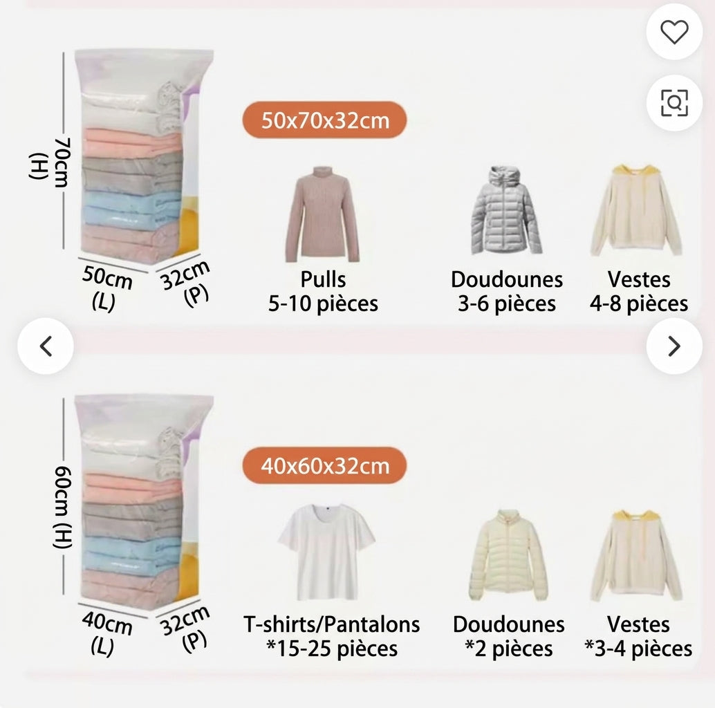 Sacs de rangement sous vide 3D sans pompe