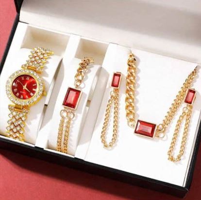 Ensemble de montre bracelet boucle d'oreille chaine et bague
