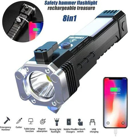 Lampe de Poche LED de Sécurité 8-en-1 Rechargeable