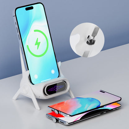 Support de Téléphone 3-en-1 avec Chargeur Sans Fil - Compatible MagSafe, Écran LCD et Nettoyage des Cables