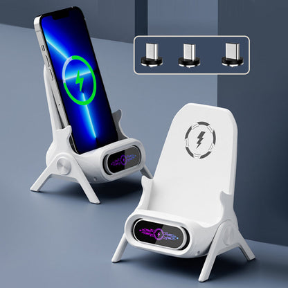 Support de Téléphone 3-en-1 avec Chargeur Sans Fil - Compatible MagSafe, Écran LCD et Nettoyage des Cables
