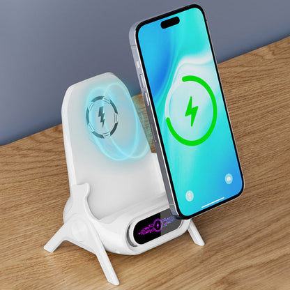 Support de Téléphone 3-en-1 avec Chargeur Sans Fil - Compatible MagSafe, Écran LCD et Nettoyage des Cables